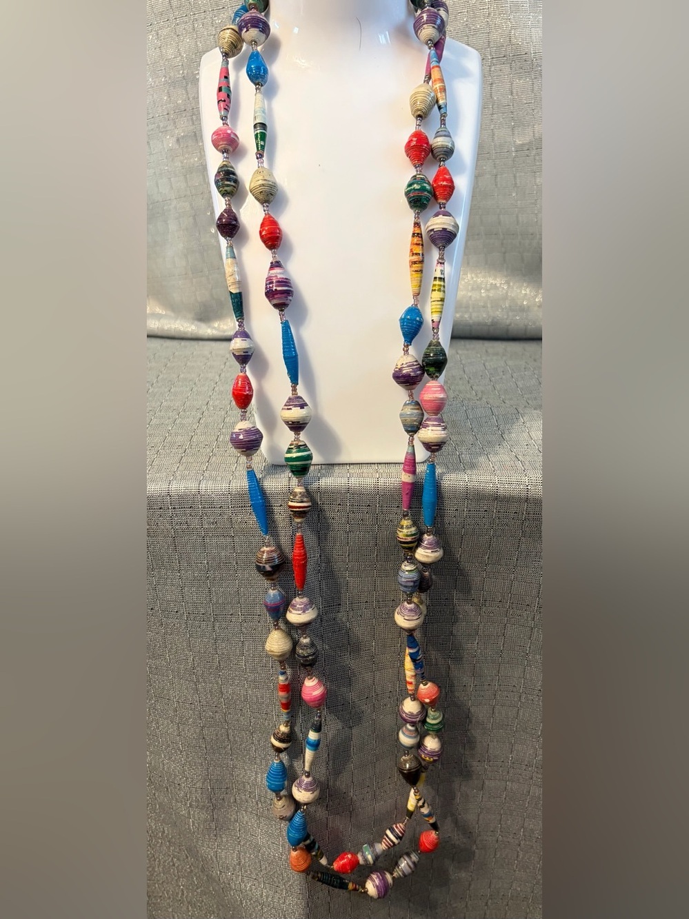 Handmade Multi-Color Paper Bead Necklace